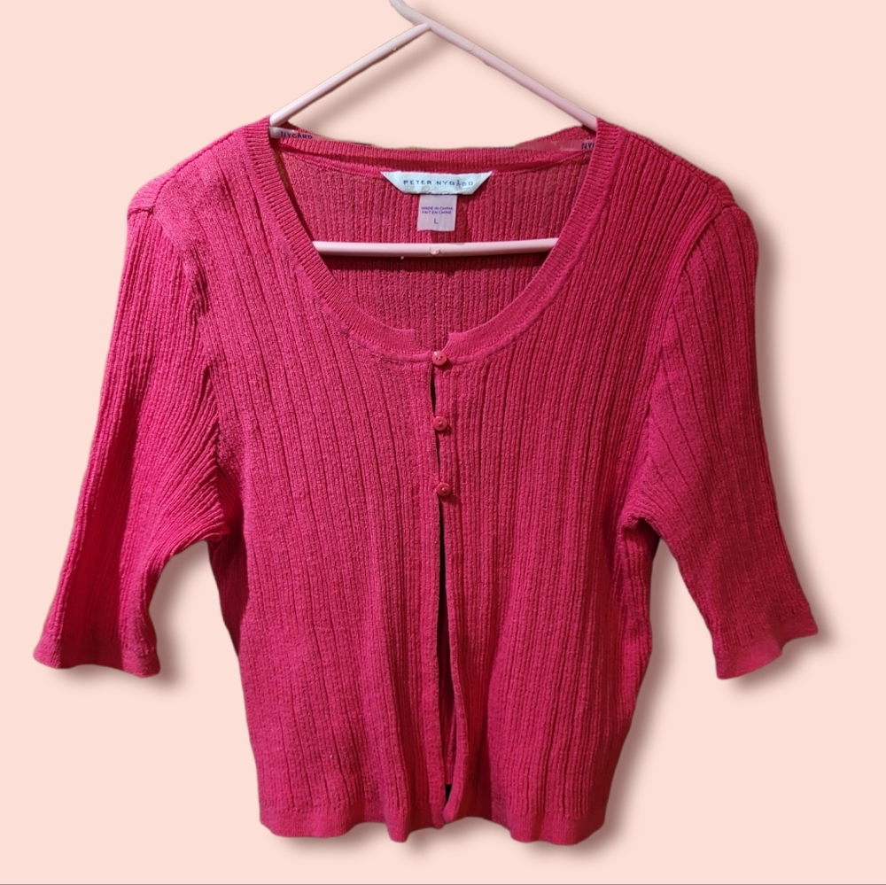 Retro Pink Stripe Cardigan Sweater from Peter Nygard